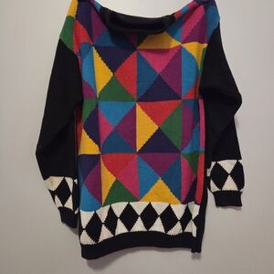Rafaella Multicolor Geometric Cowl Neck Sweater Vintage